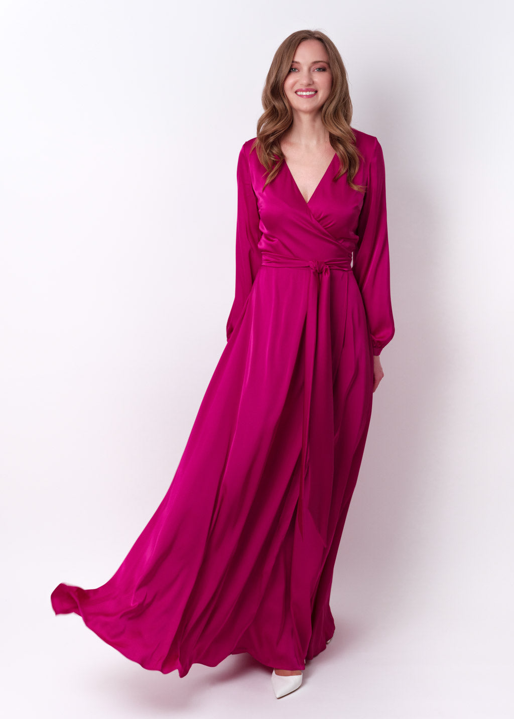 Fuchsia wrap long dress
