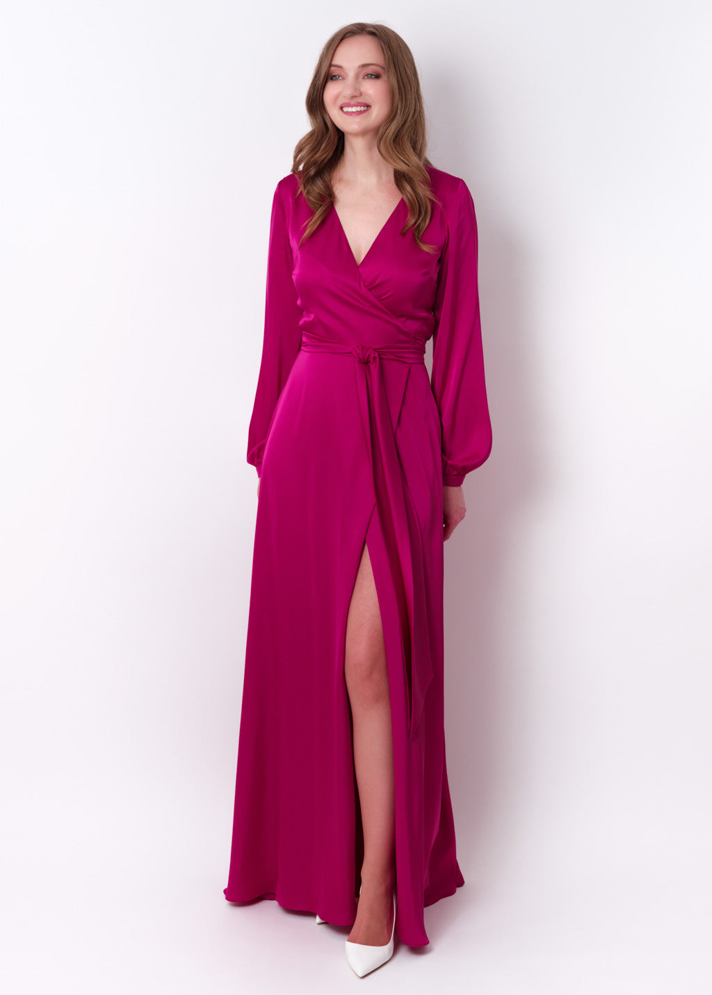 Fuchsia wrap long dress