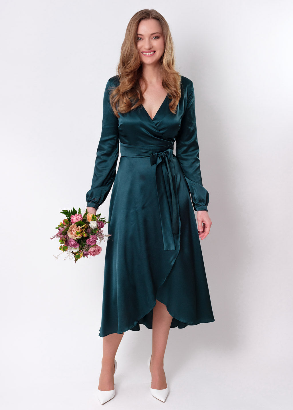 Dark teal green wrap dress