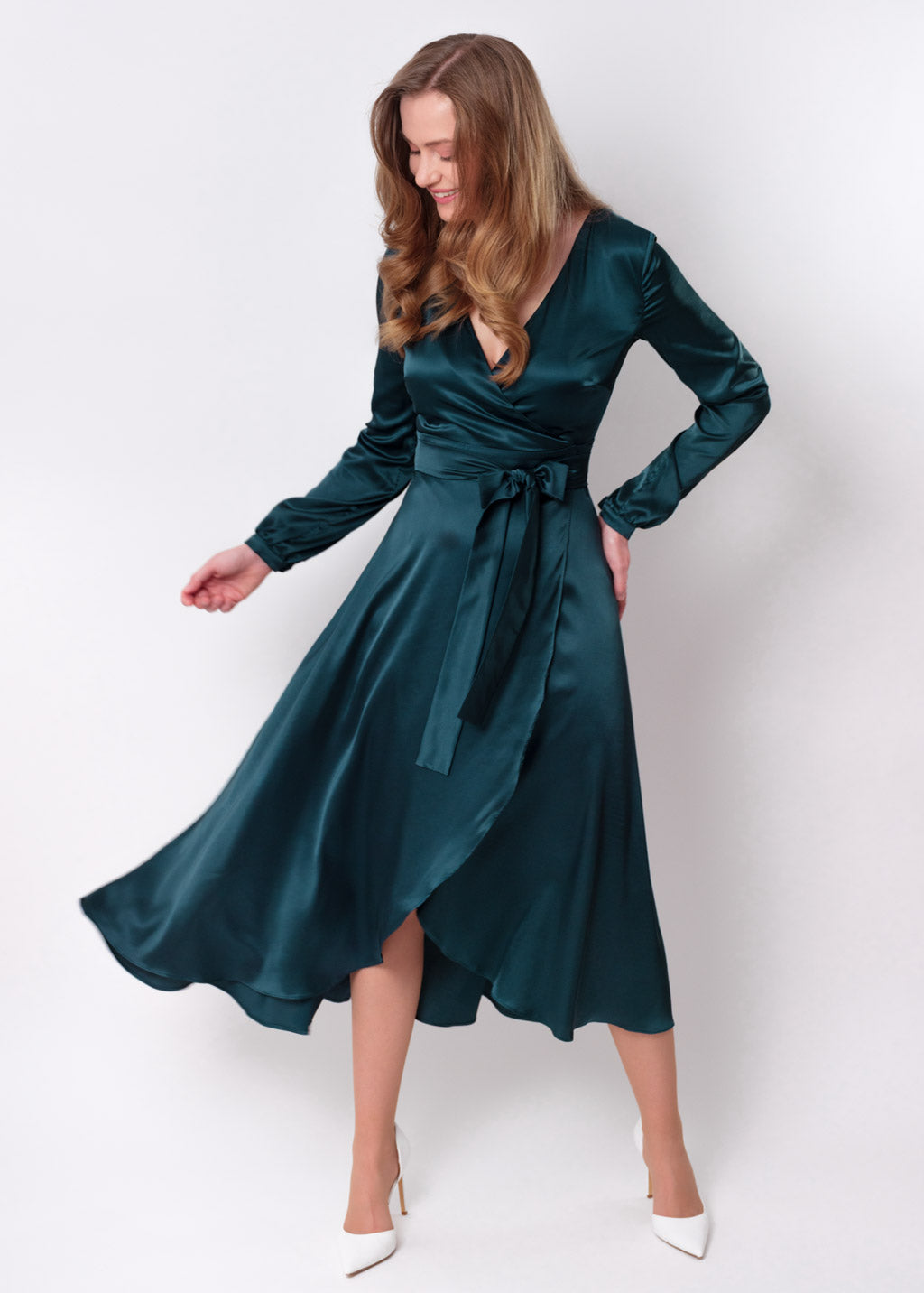 Dark teal green wrap dress