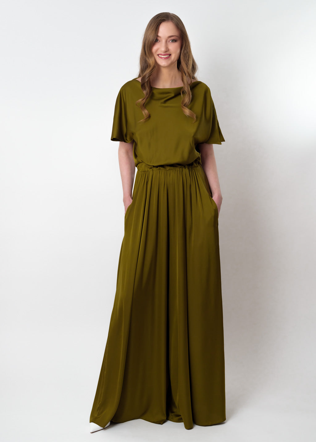 Olive silk jumpsuit