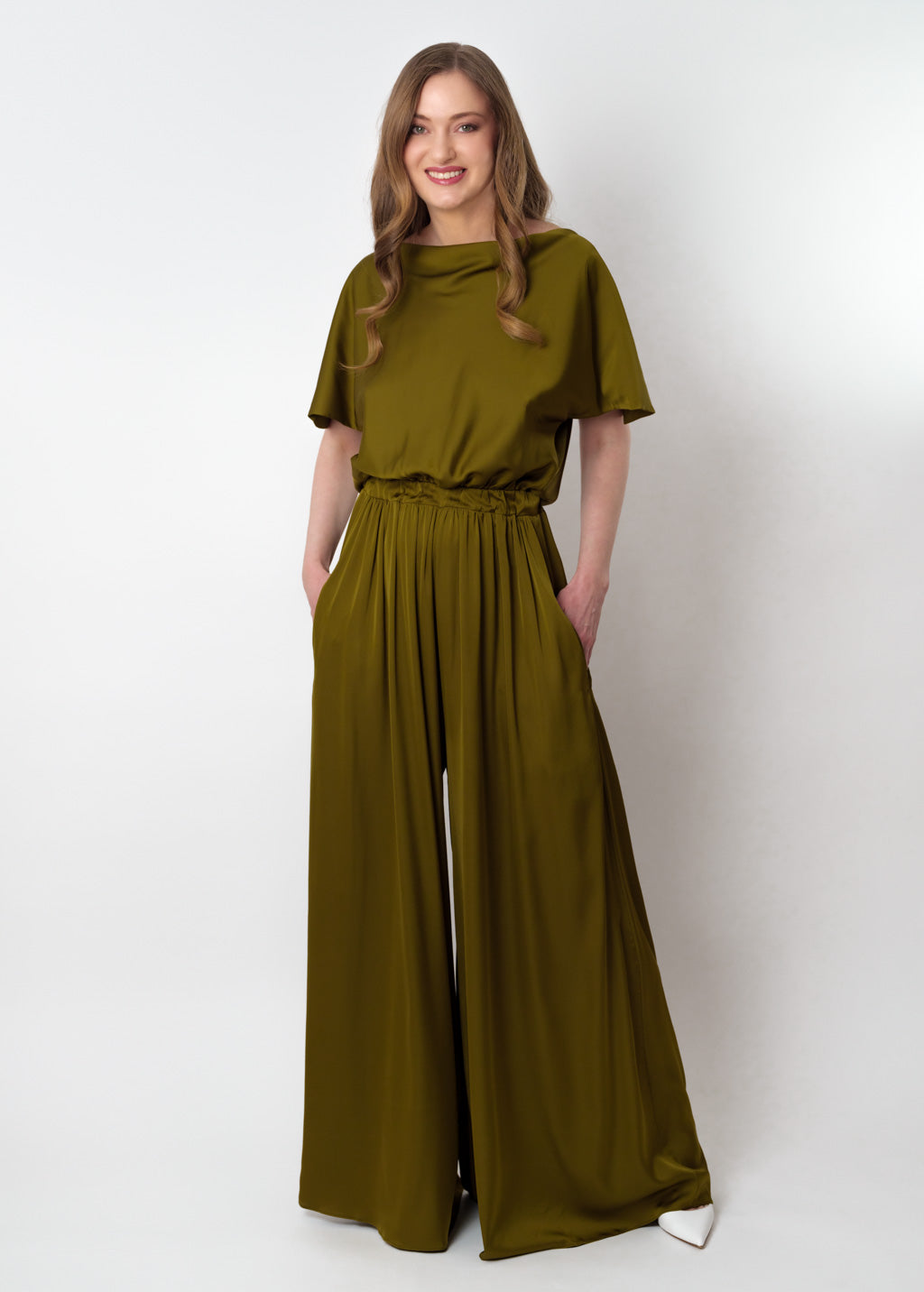 Olive silk jumpsuit