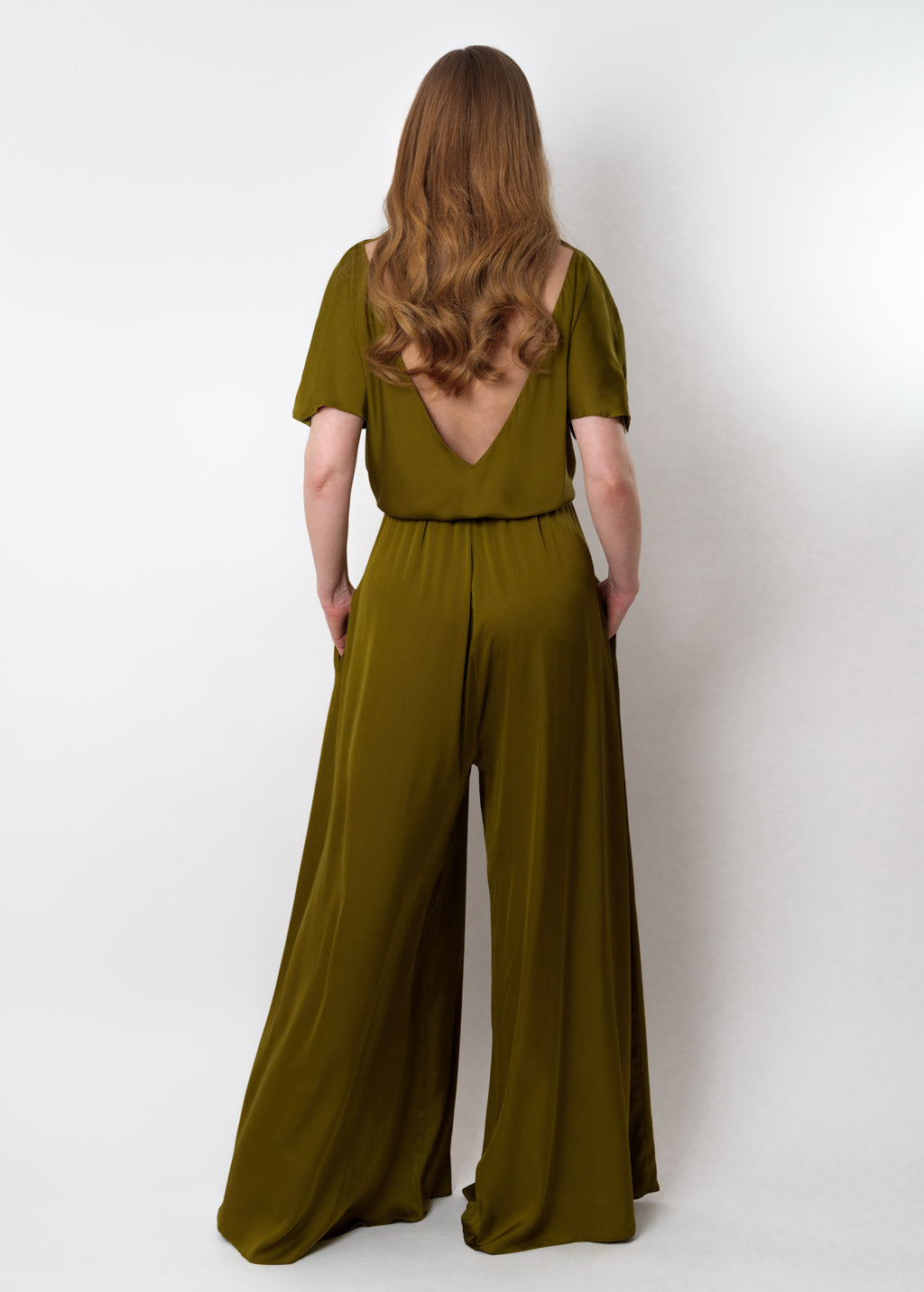 Olive silk jumpsuit