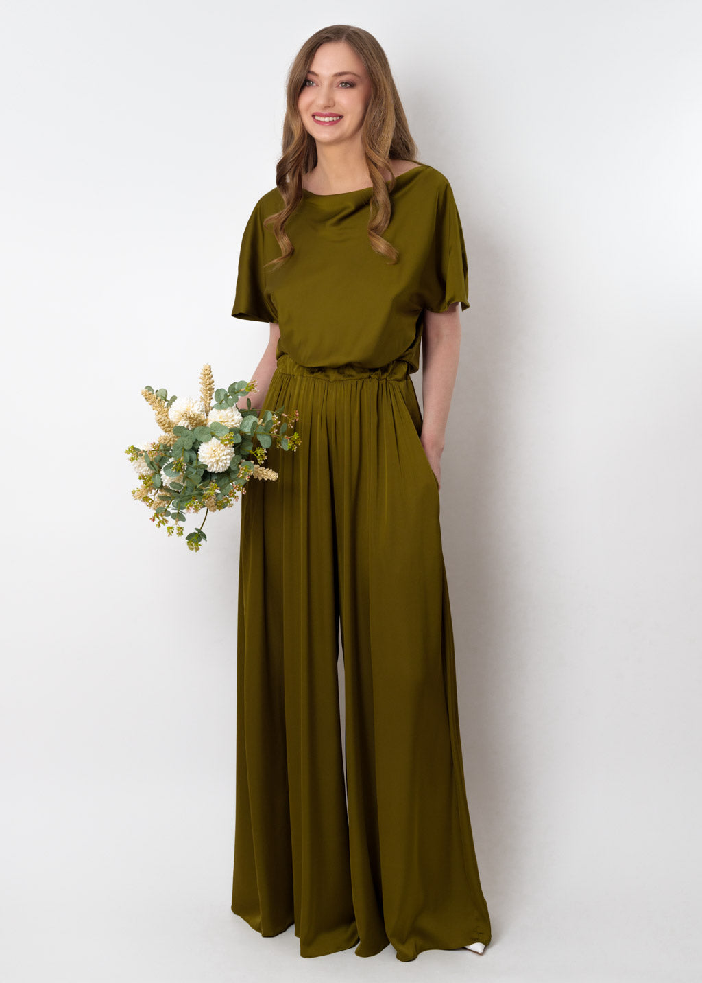 Olive silk jumpsuit