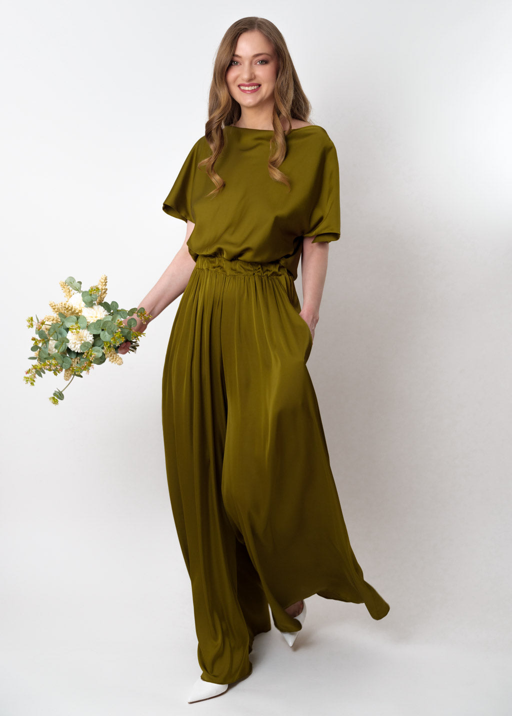 Olive silk jumpsuit