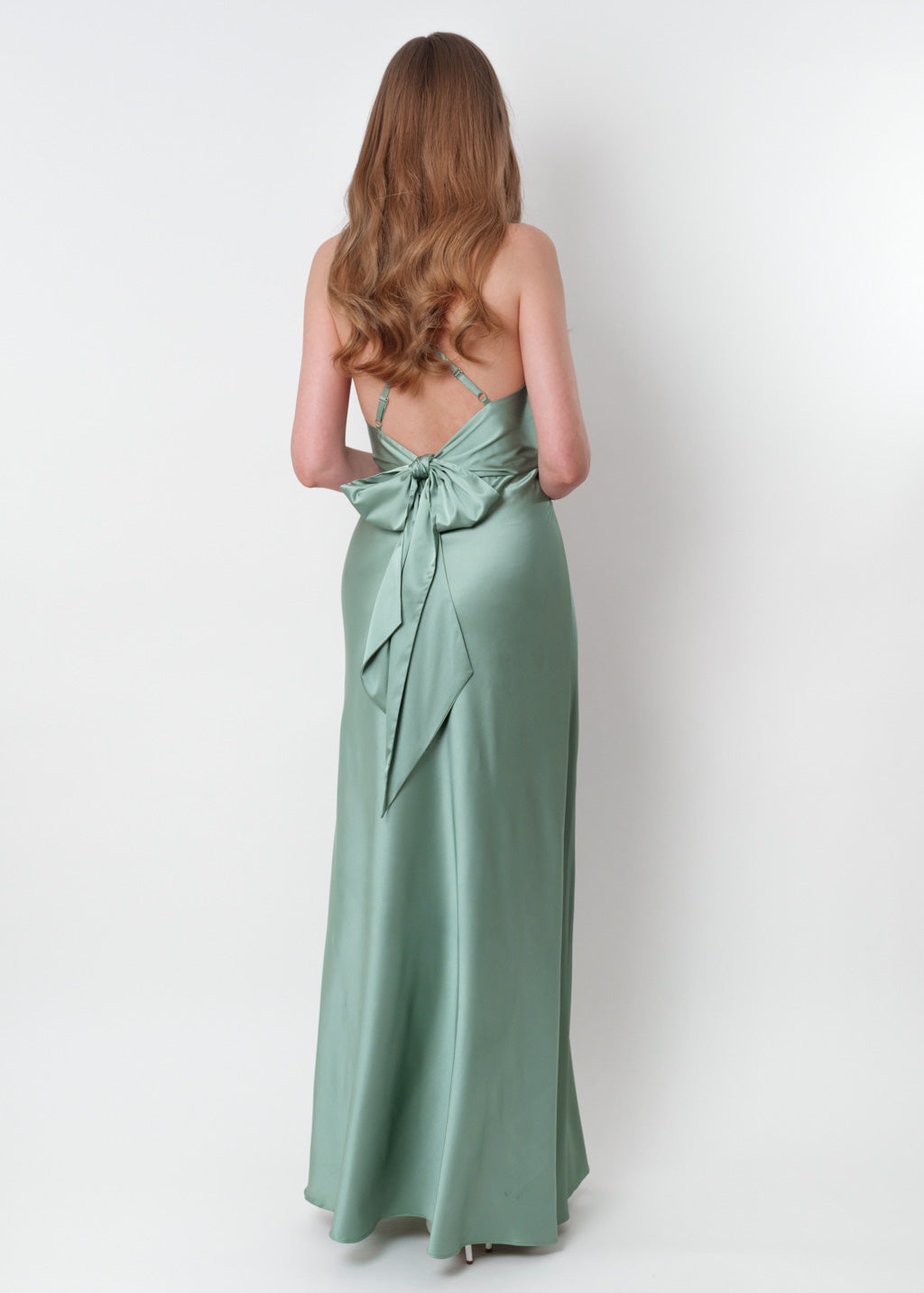 Sage green silk slip dress
