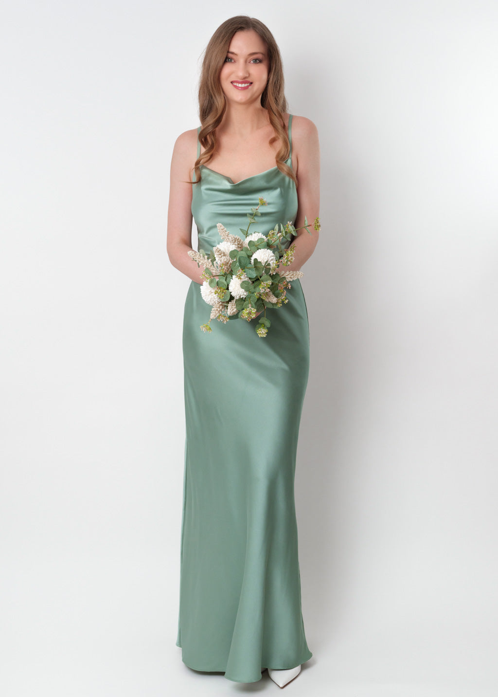 Sage green silk slip dress