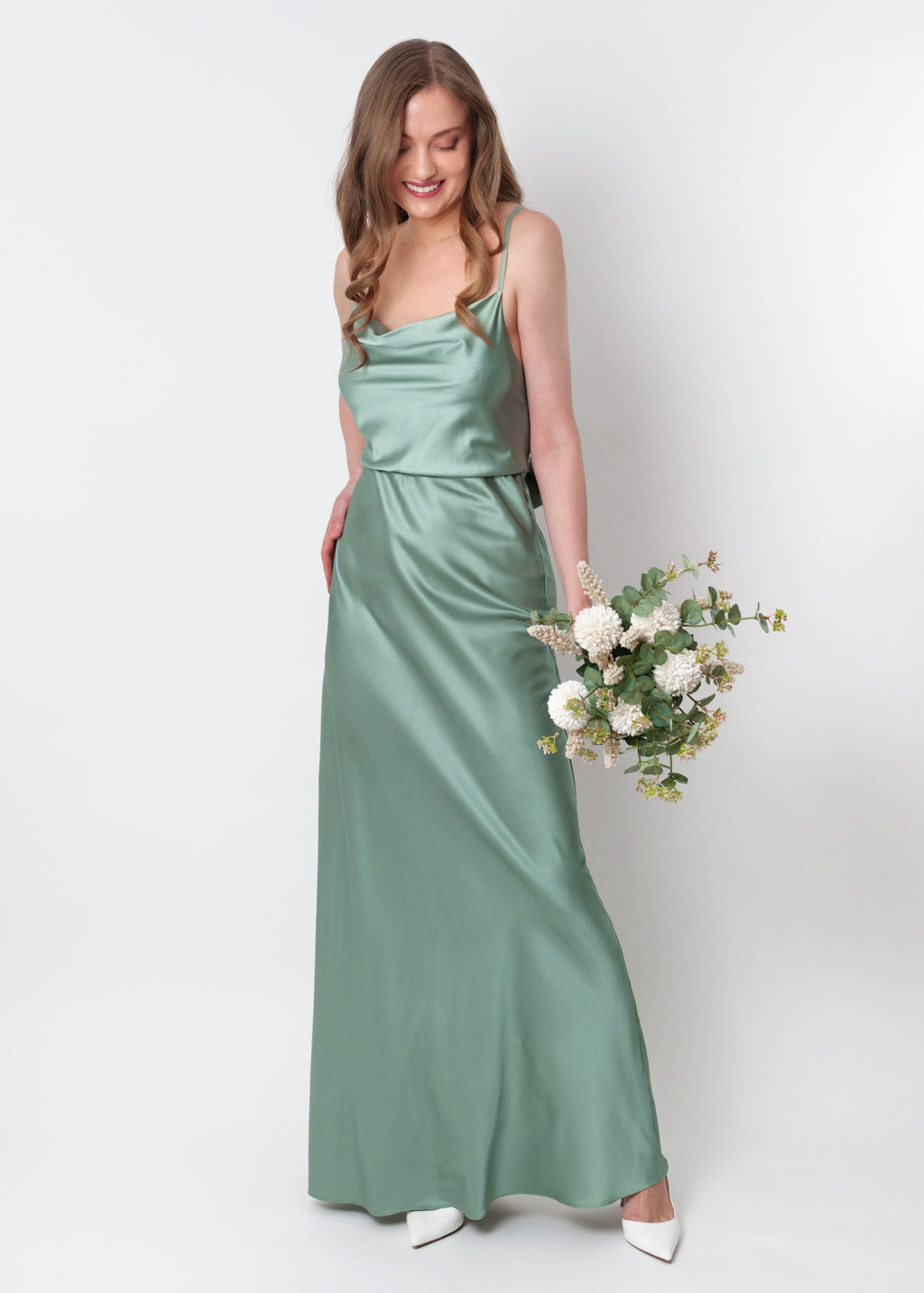 Sage green silk slip dress