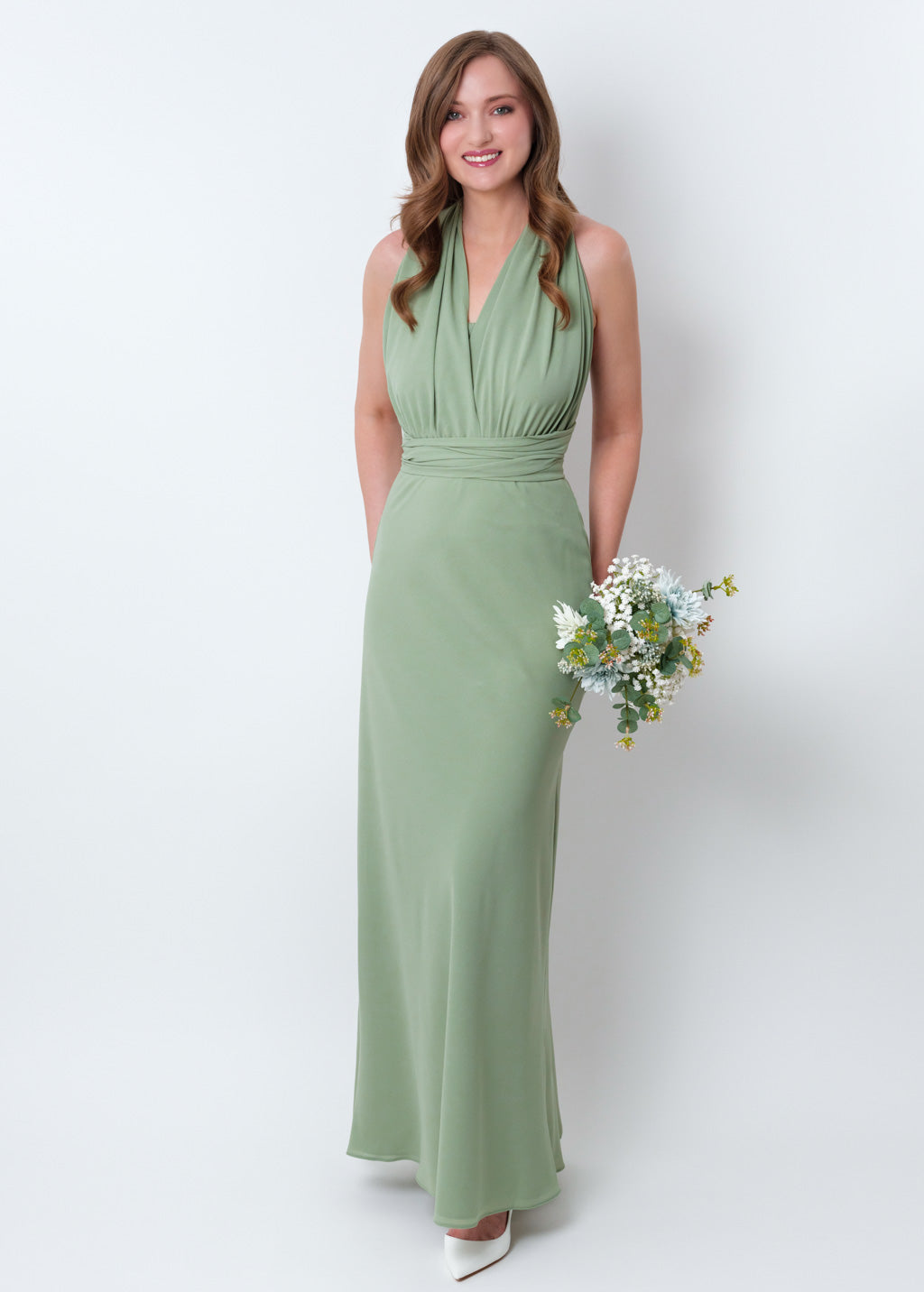 Sage green chiffon infinity dress