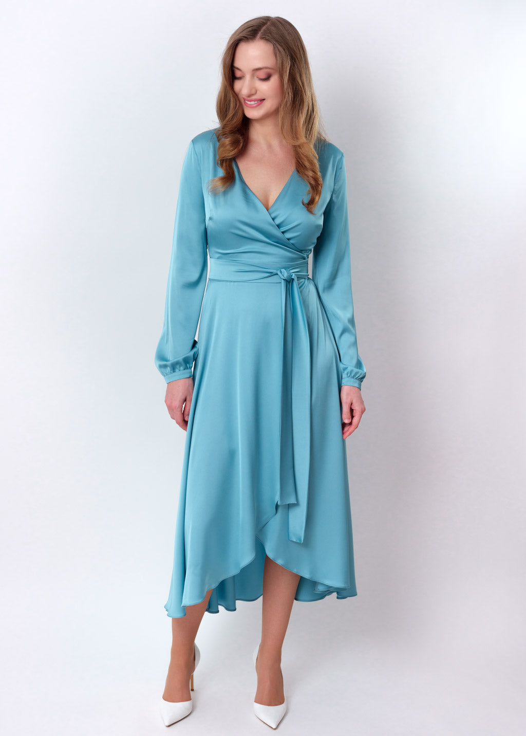 Dusty blue wrap dress