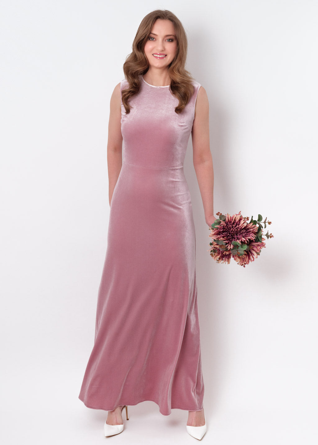 Mauve velvet long pencil dress