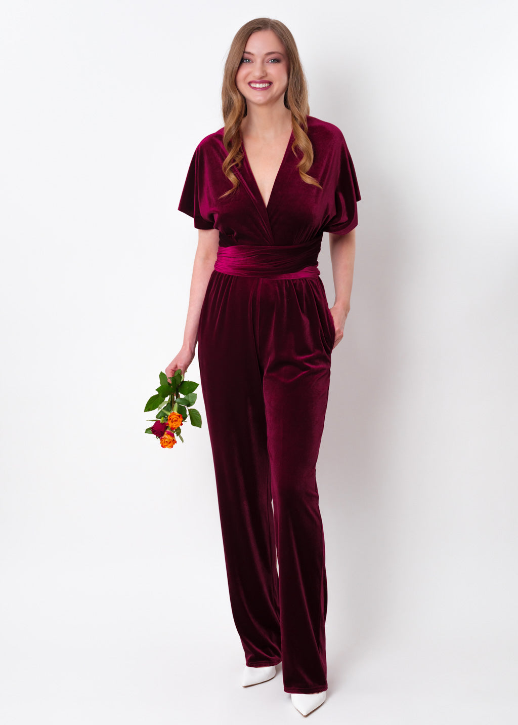 Plum burgundy velvet infinity jumpsuit