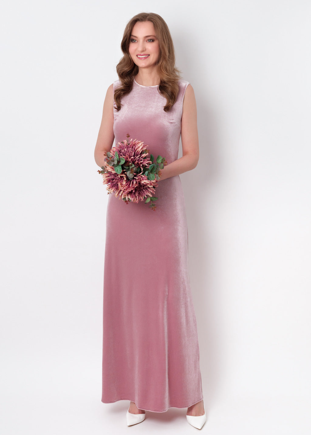 Mauve velvet long pencil dress