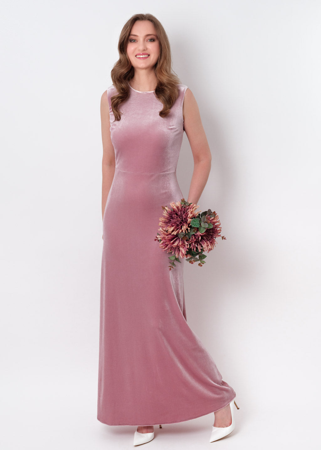 Mauve velvet long pencil dress