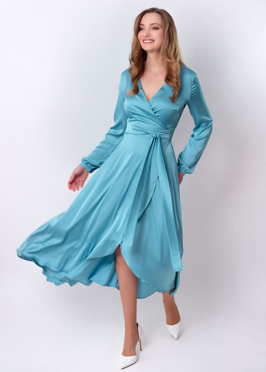 Dusty blue wrap dress