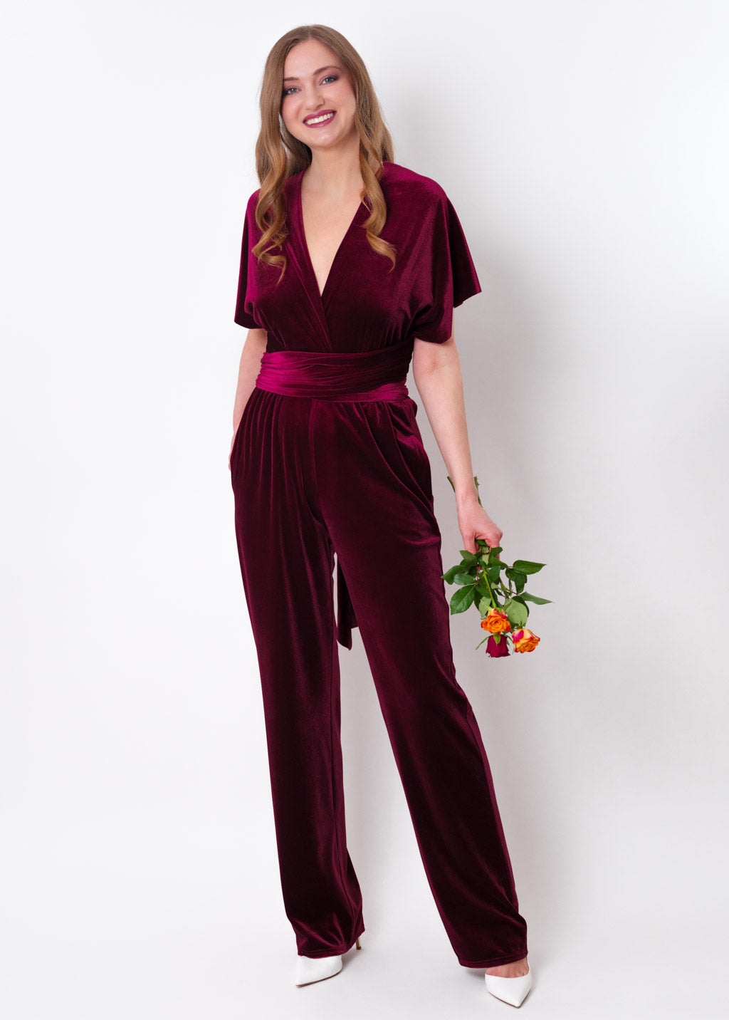 Plum burgundy velvet infinity jumpsuit