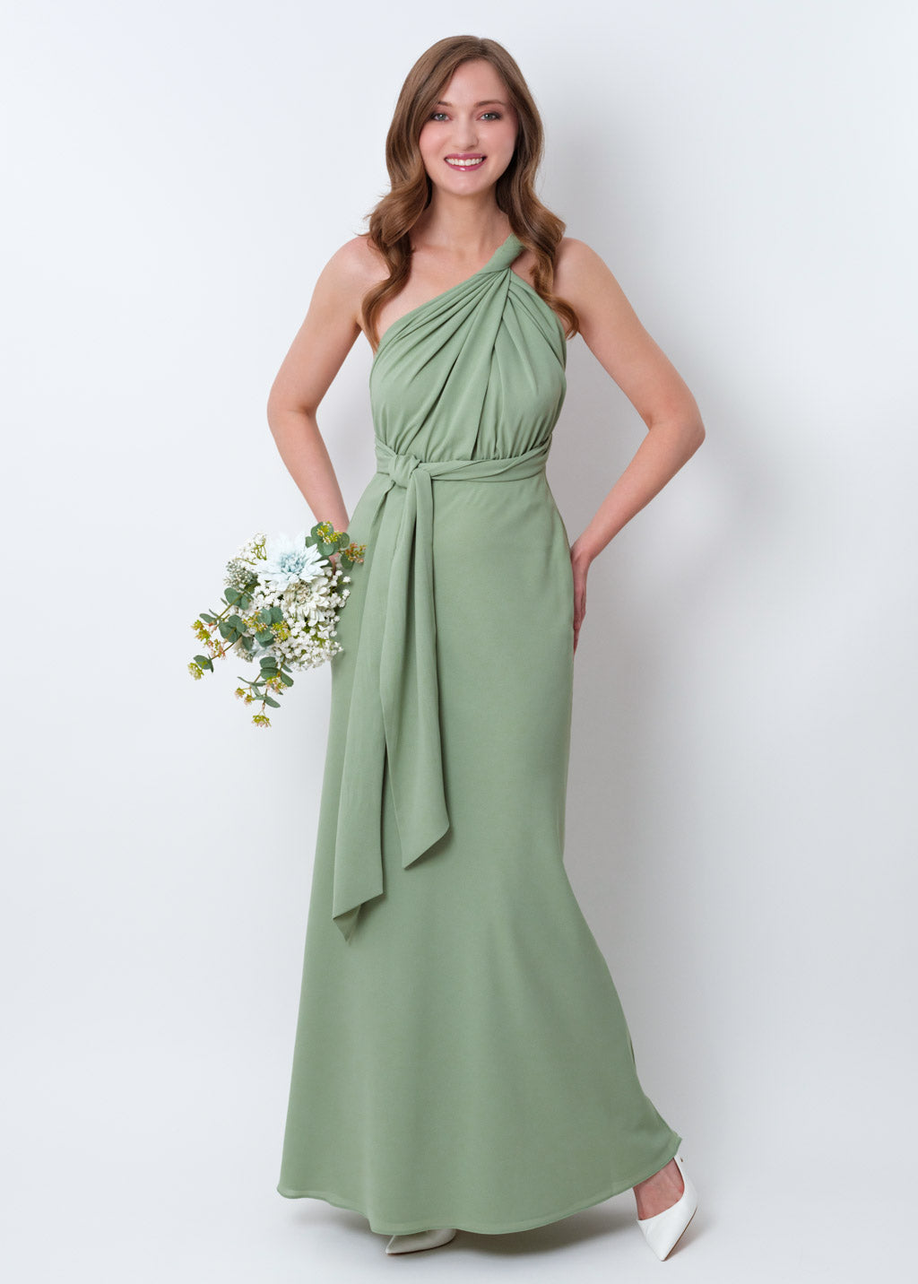 Sage green chiffon infinity dress