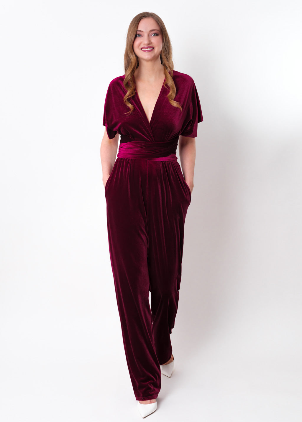 Plum burgundy velvet infinity jumpsuit