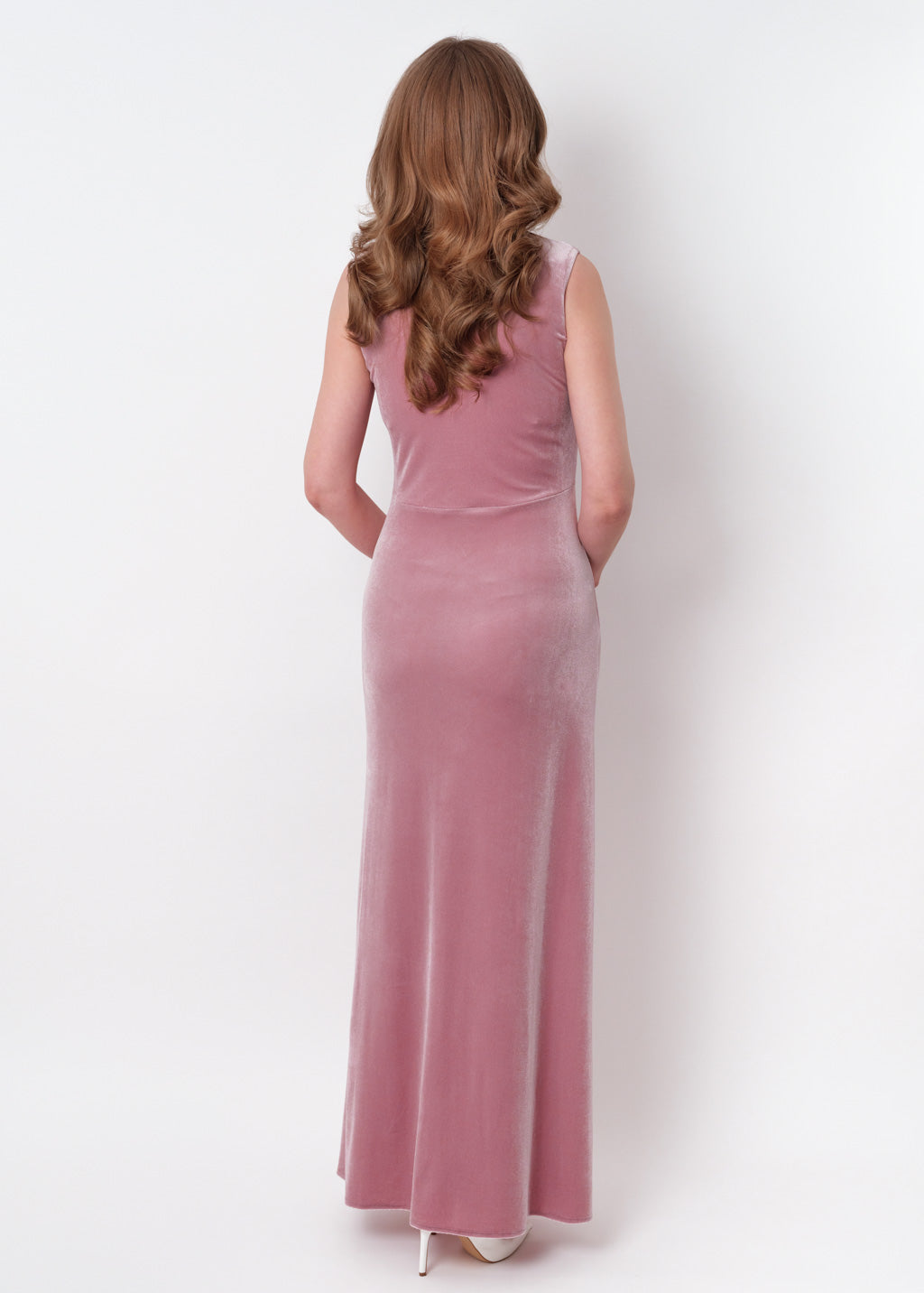 Mauve velvet long pencil dress