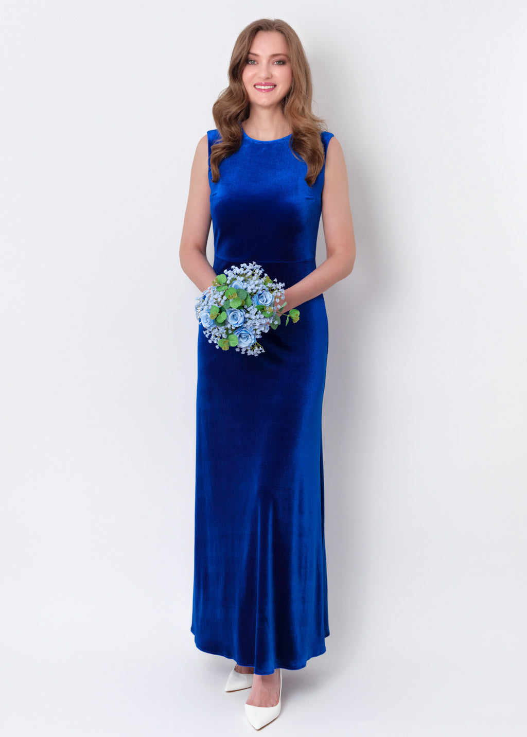 Royal blue velvet long pencil dress