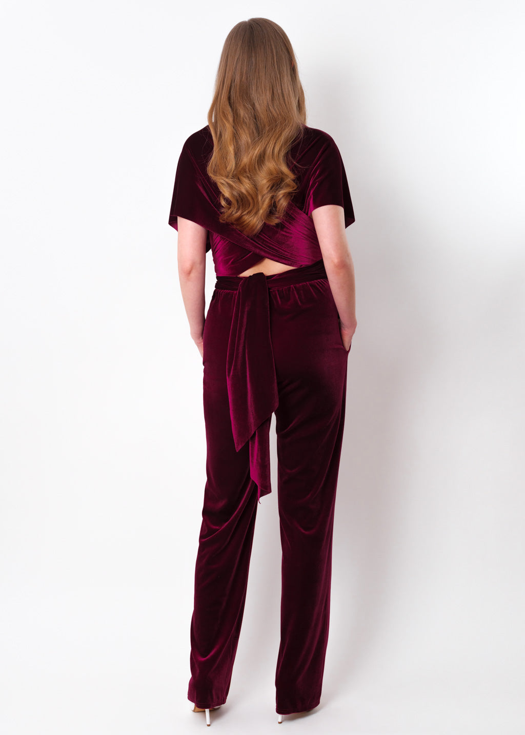 Plum burgundy velvet infinity jumpsuit