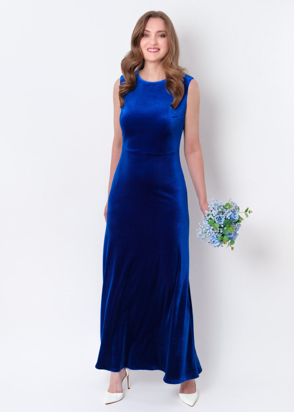 Royal blue velvet long pencil dress