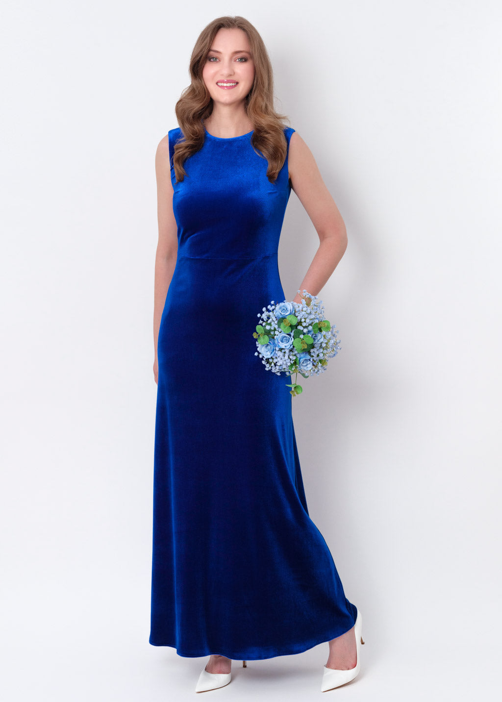 Royal blue velvet long pencil dress