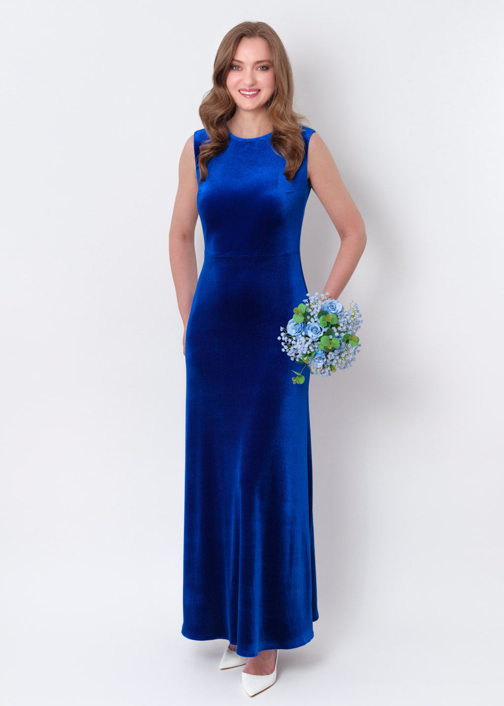 Royal blue velvet long pencil dress