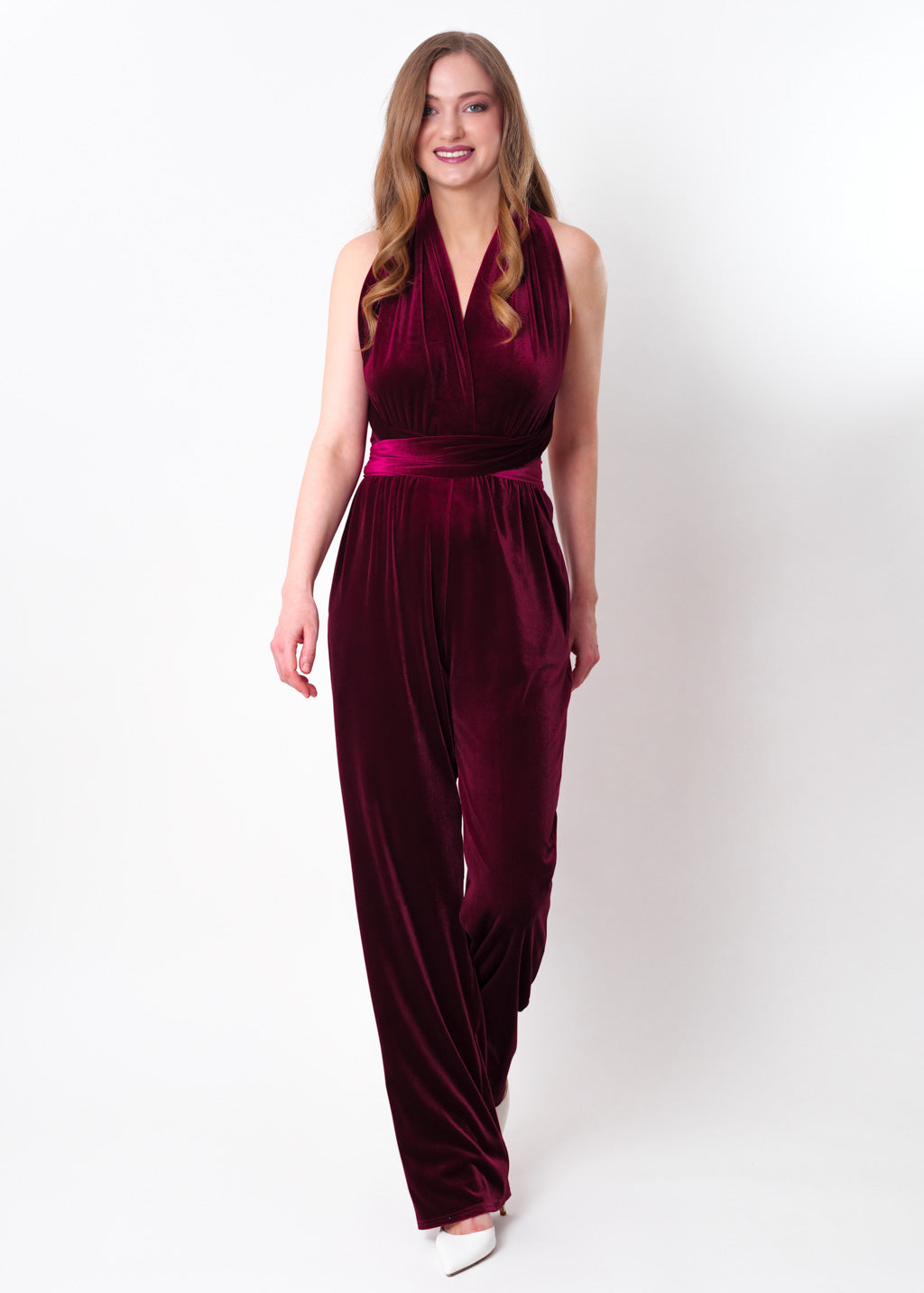 Plum burgundy velvet infinity jumpsuit