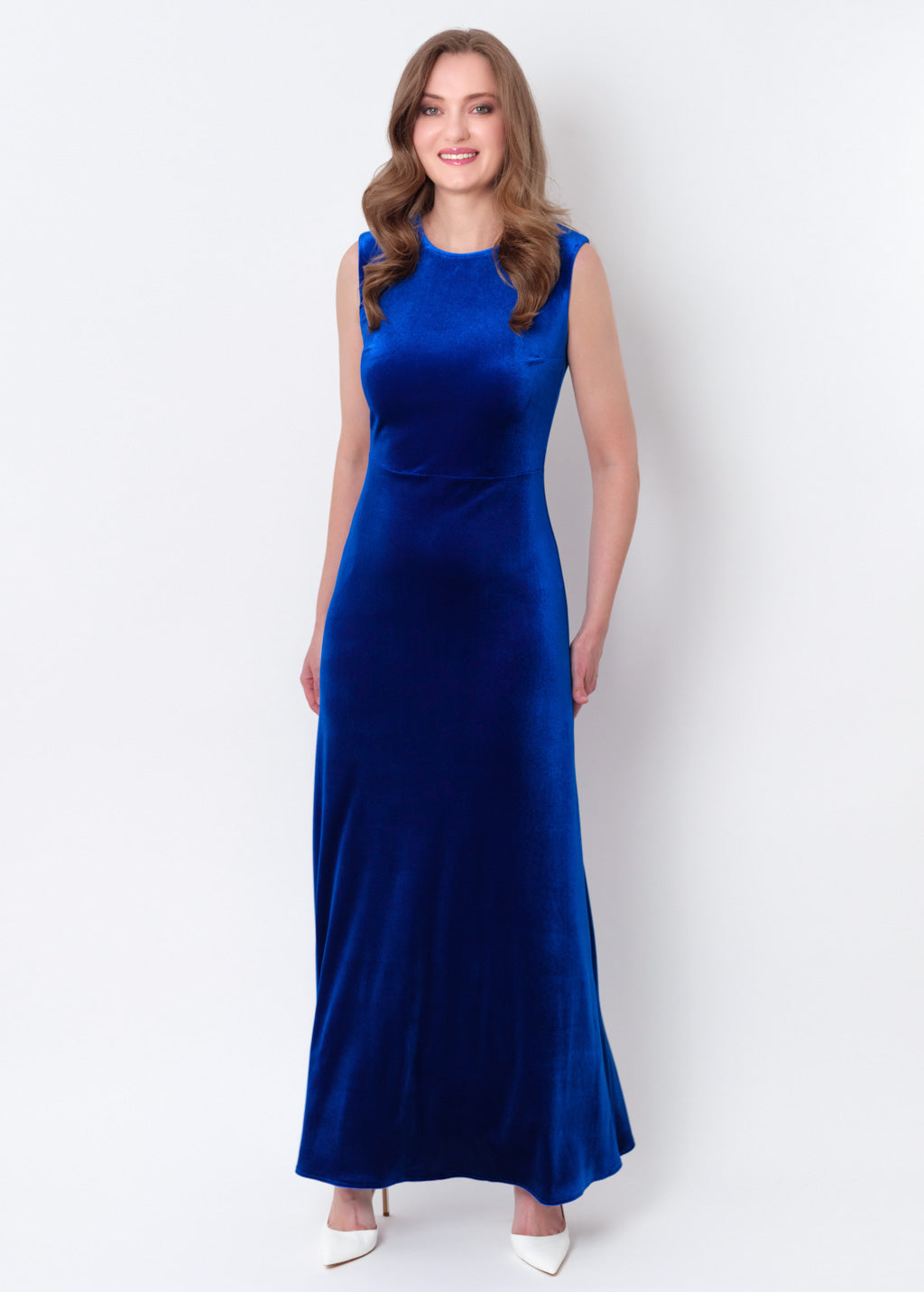 Royal blue velvet long pencil dress
