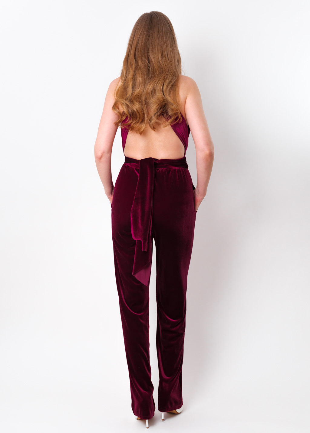 Plum burgundy velvet infinity jumpsuit