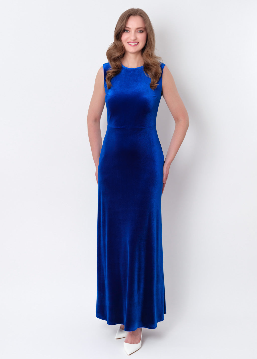 Royal blue velvet long pencil dress