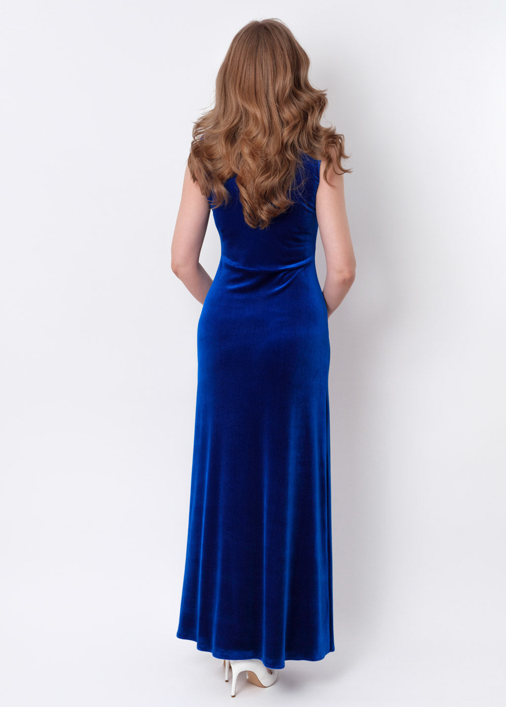 Royal blue velvet long pencil dress