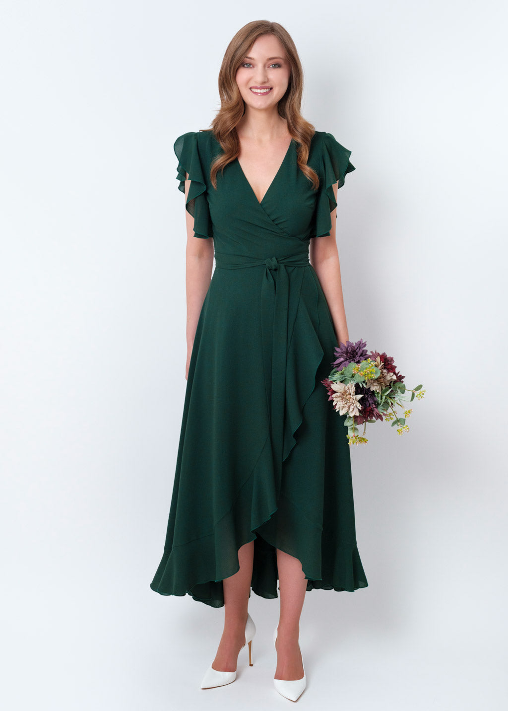 Dark green chiffon wrap dress