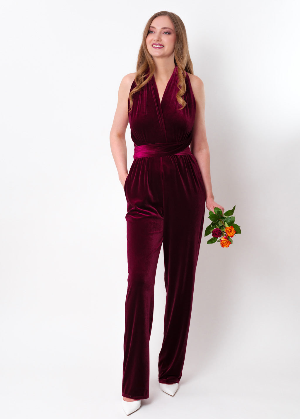 Plum burgundy velvet infinity jumpsuit