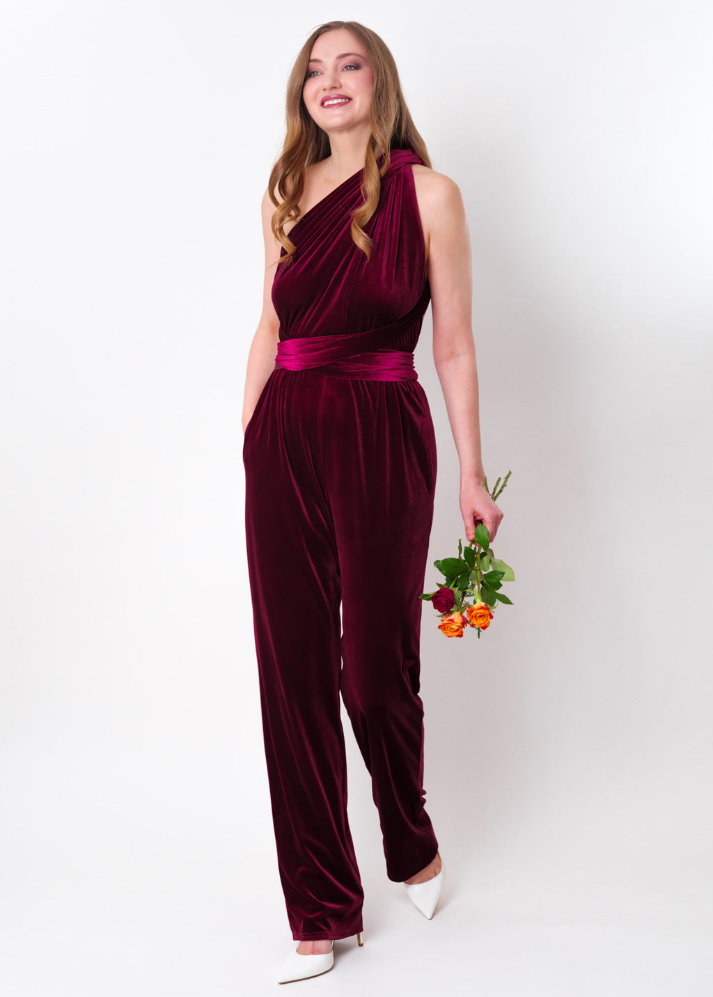 Plum burgundy velvet infinity jumpsuit