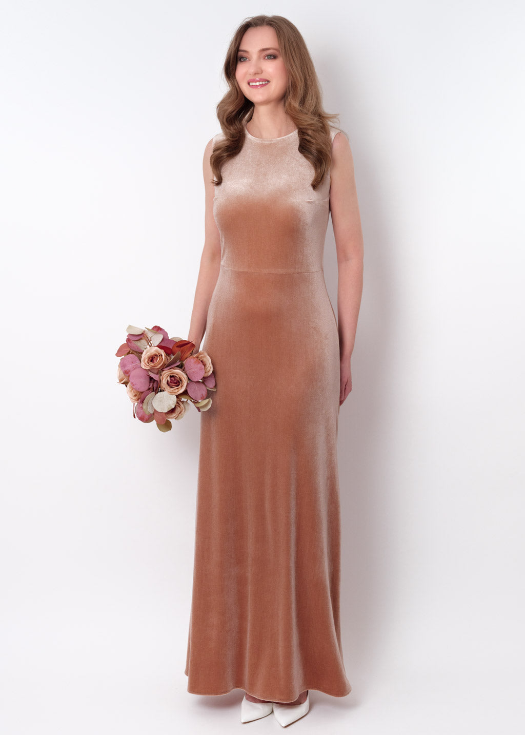 Champagne beige velvet long pencil dress