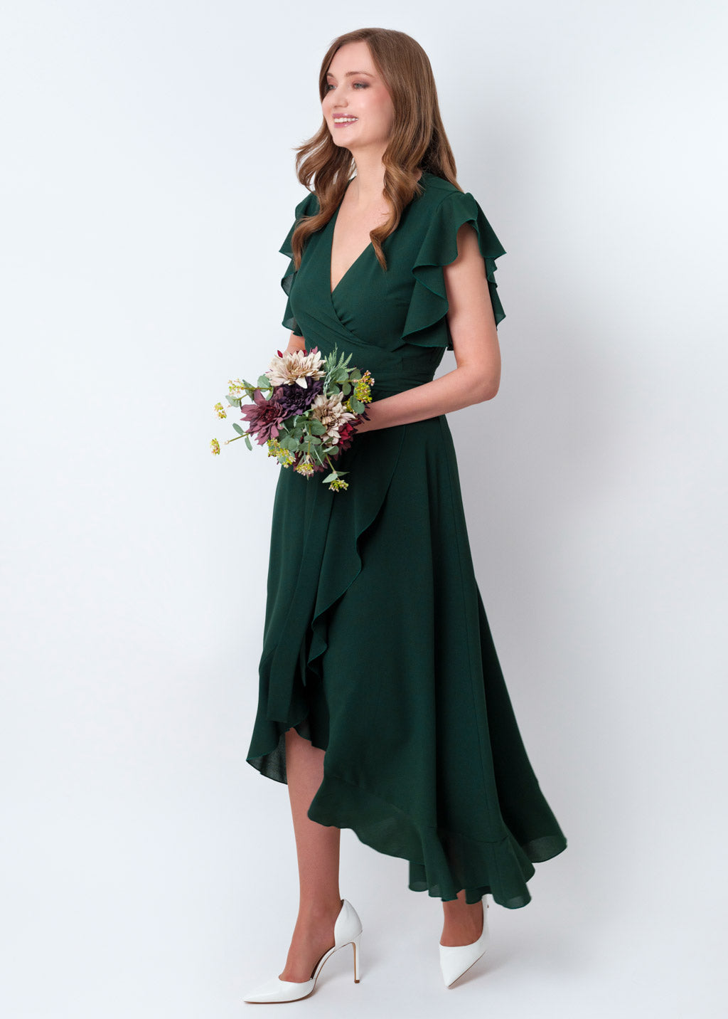 Dark green chiffon wrap dress