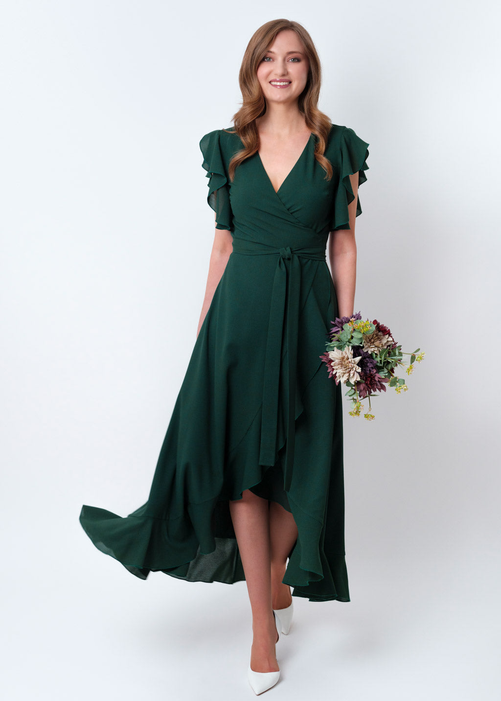 Dark green chiffon wrap dress