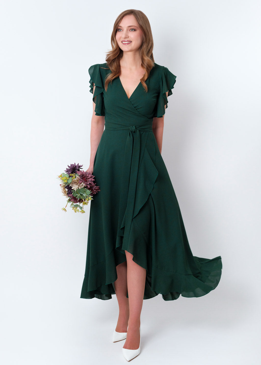 Dark green chiffon wrap dress