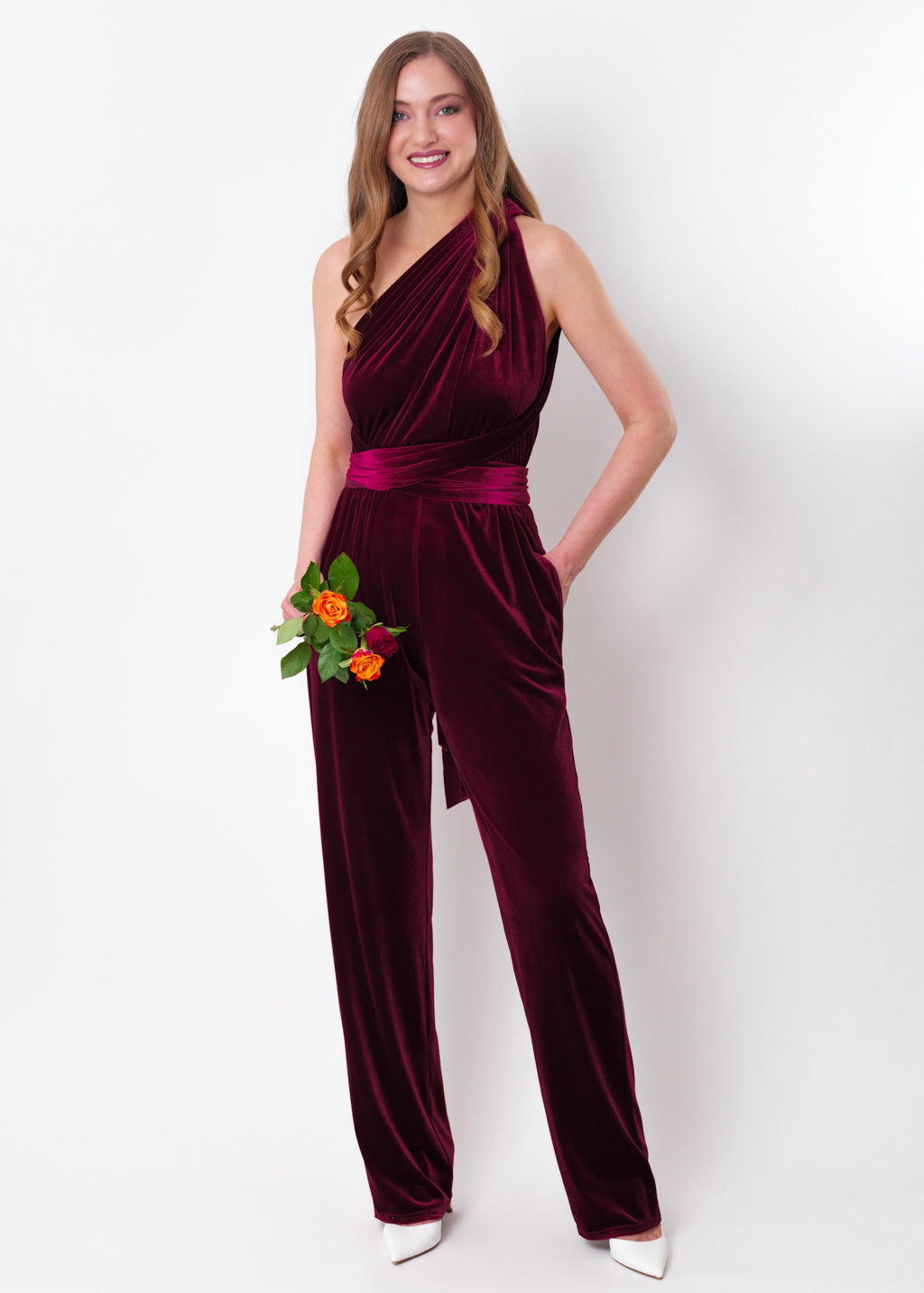 Plum burgundy velvet infinity jumpsuit