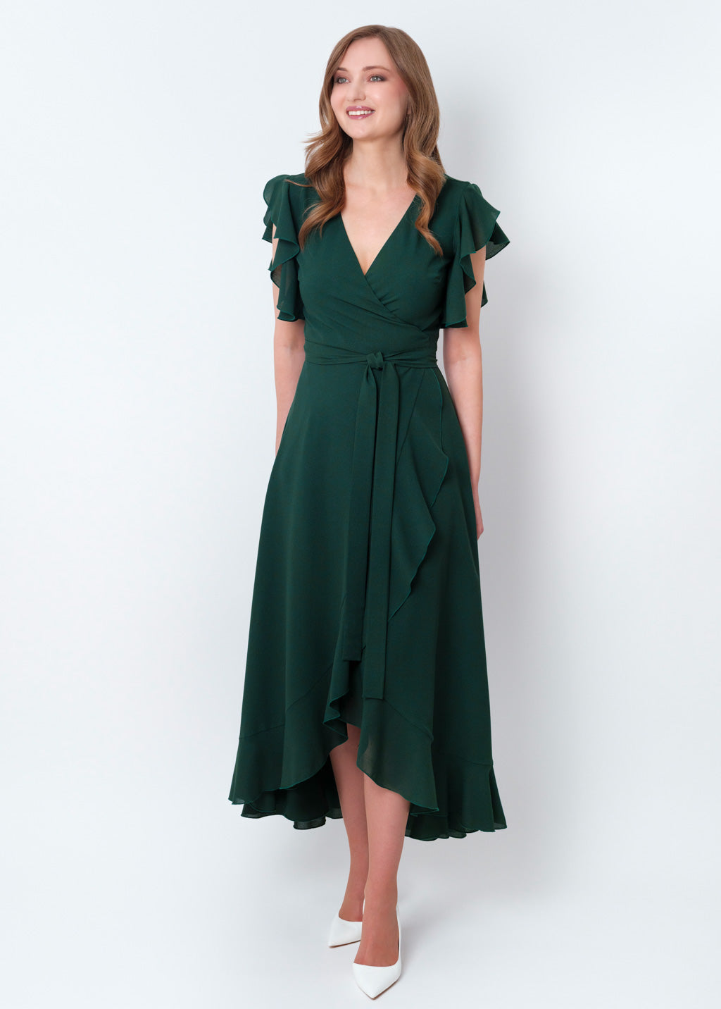 Dark green chiffon wrap dress