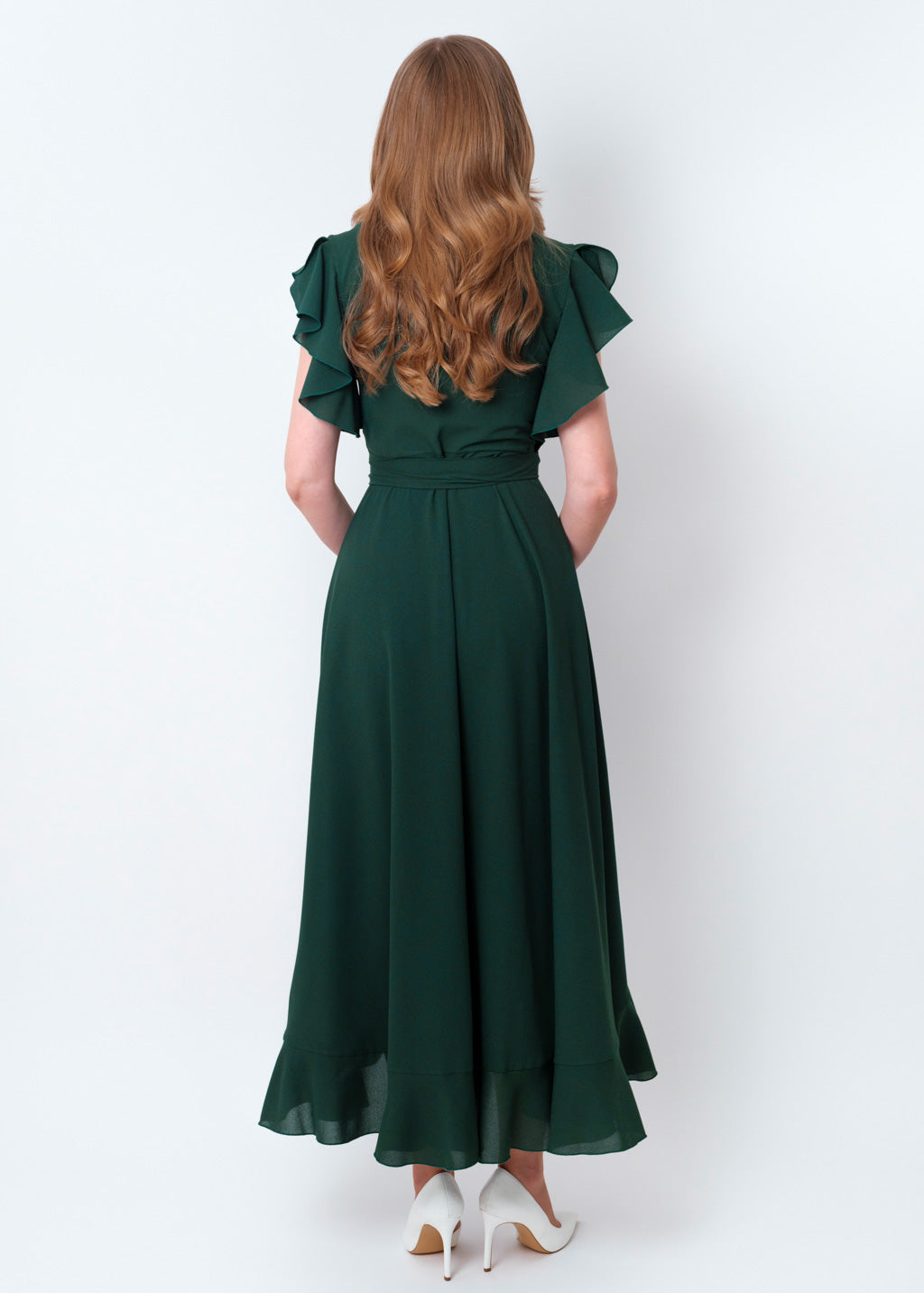 Dark green chiffon wrap dress