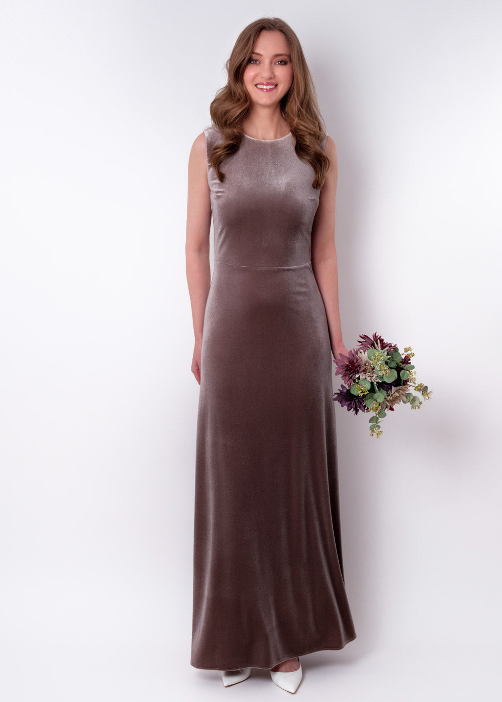Taupe velvet long pencil dress