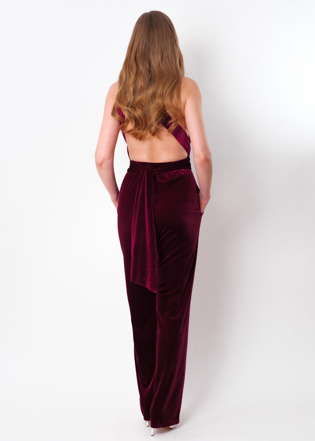 Plum burgundy velvet infinity jumpsuit