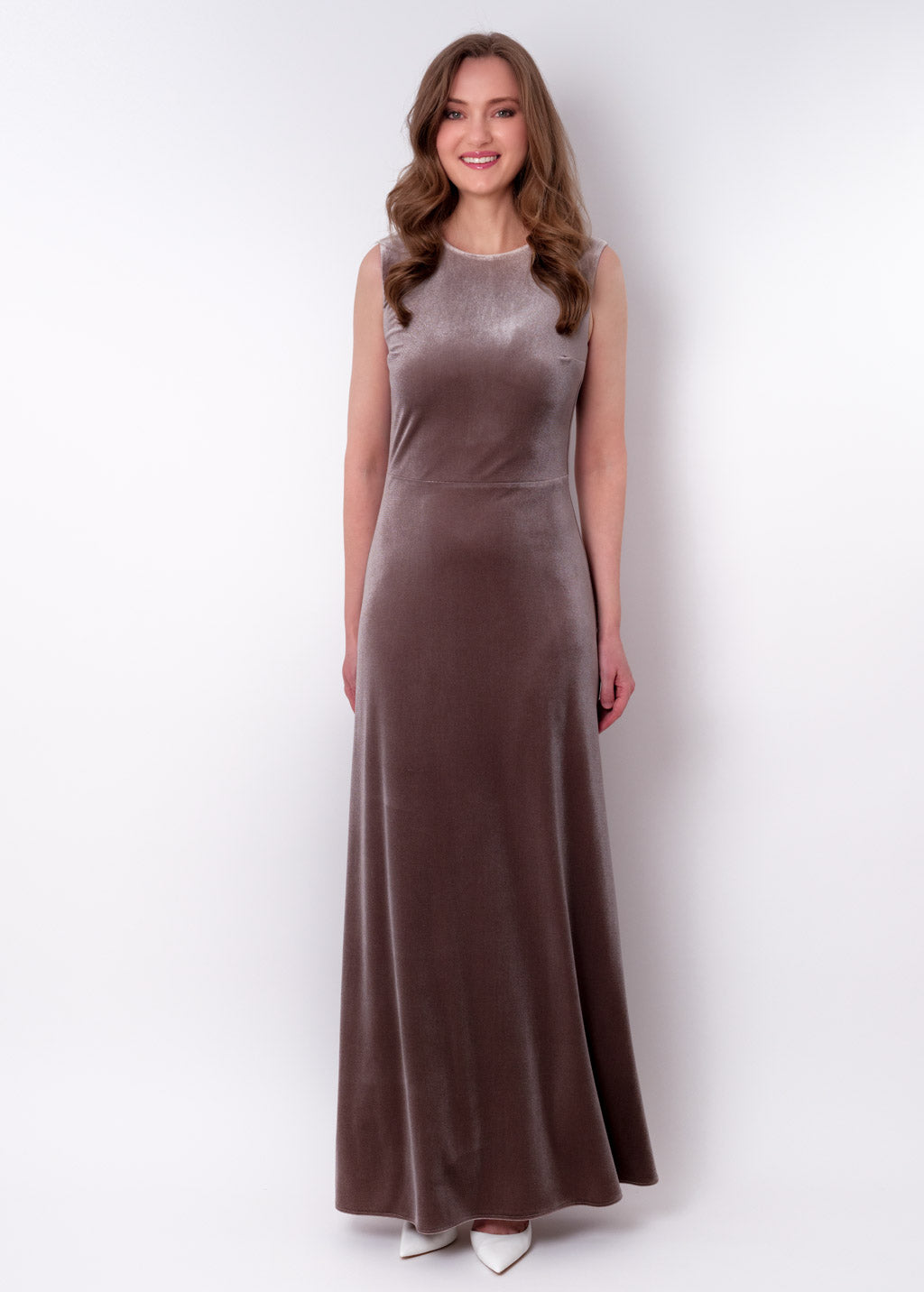 Taupe velvet long pencil dress