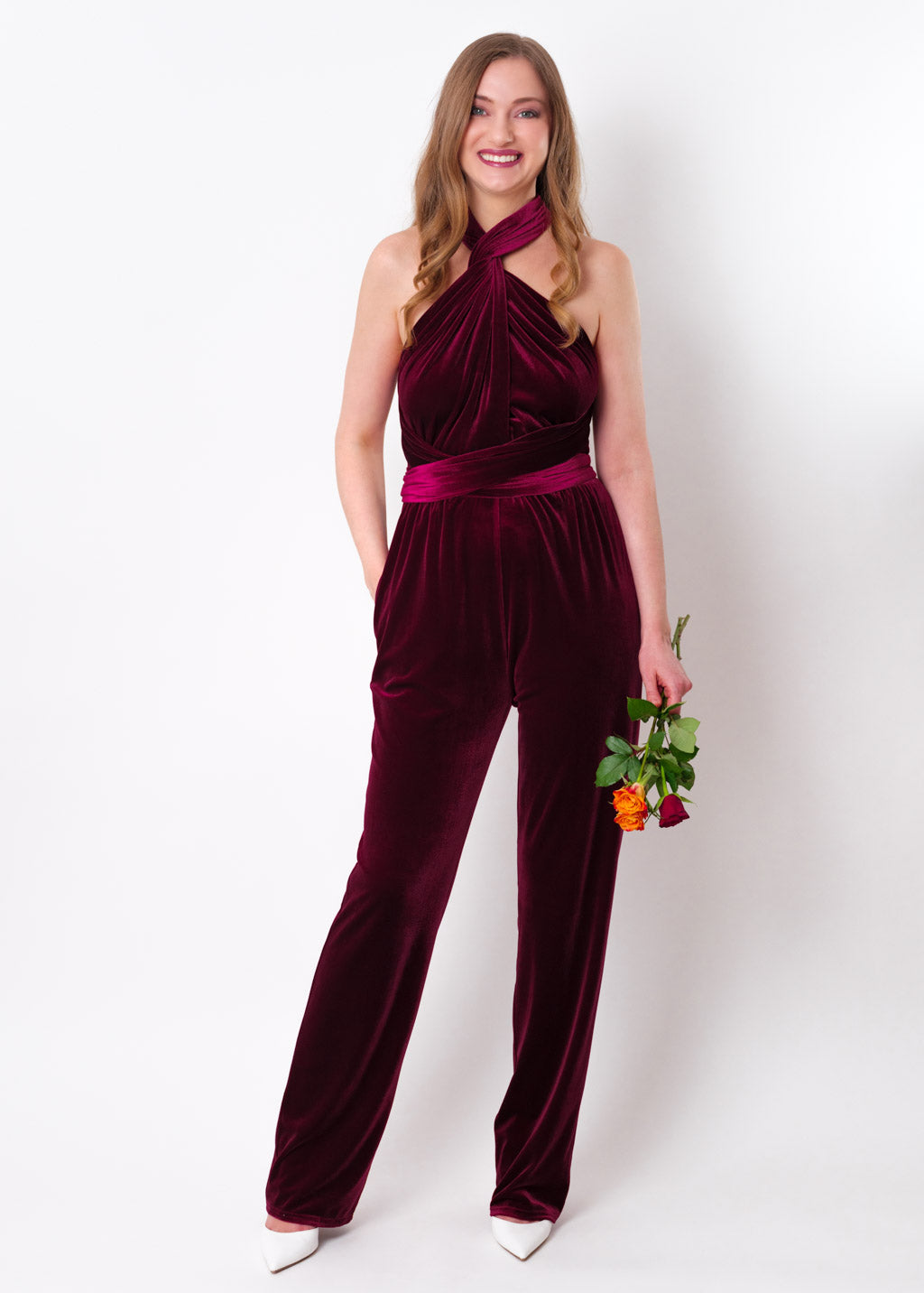 Plum burgundy velvet infinity jumpsuit