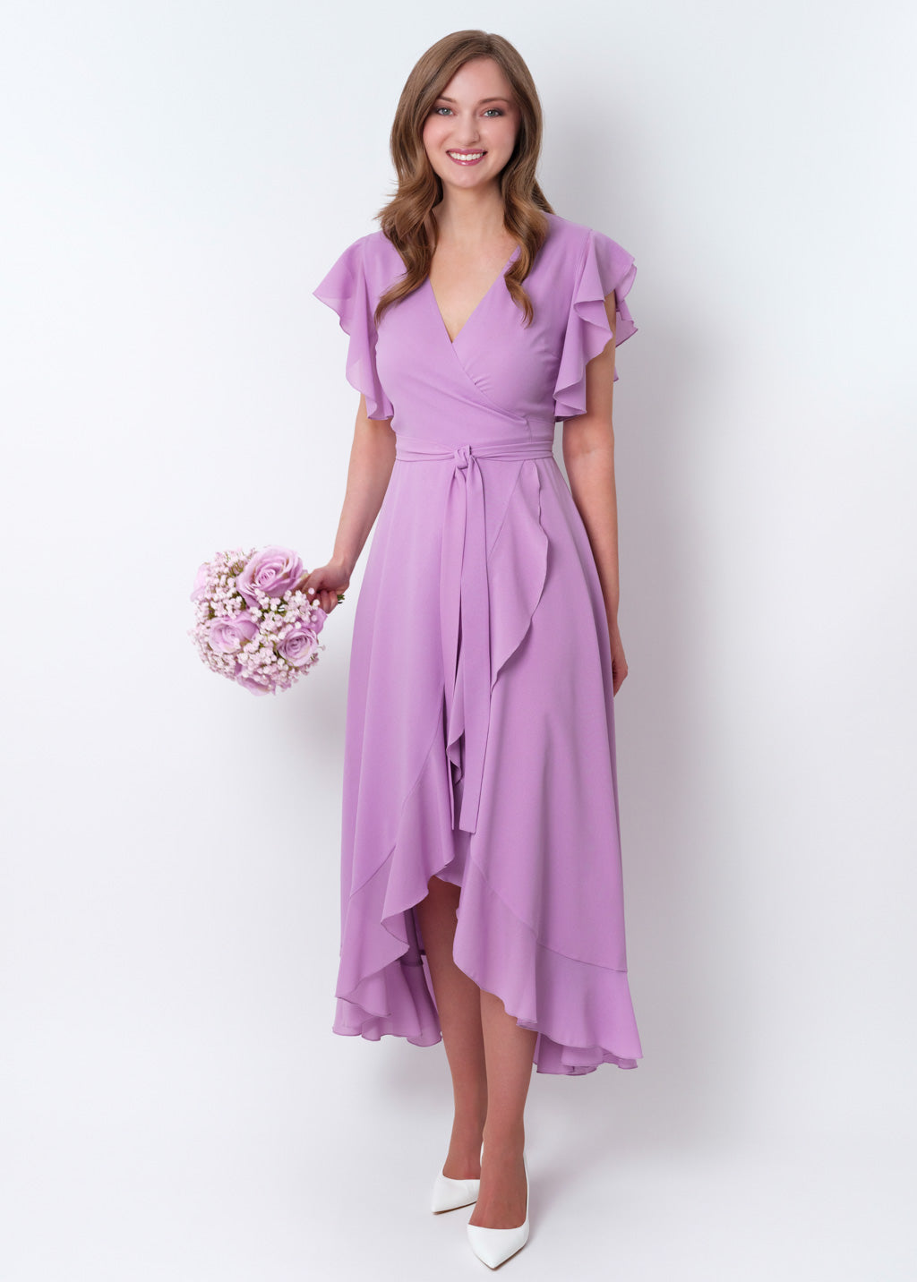 Lilac chiffon wrap dress