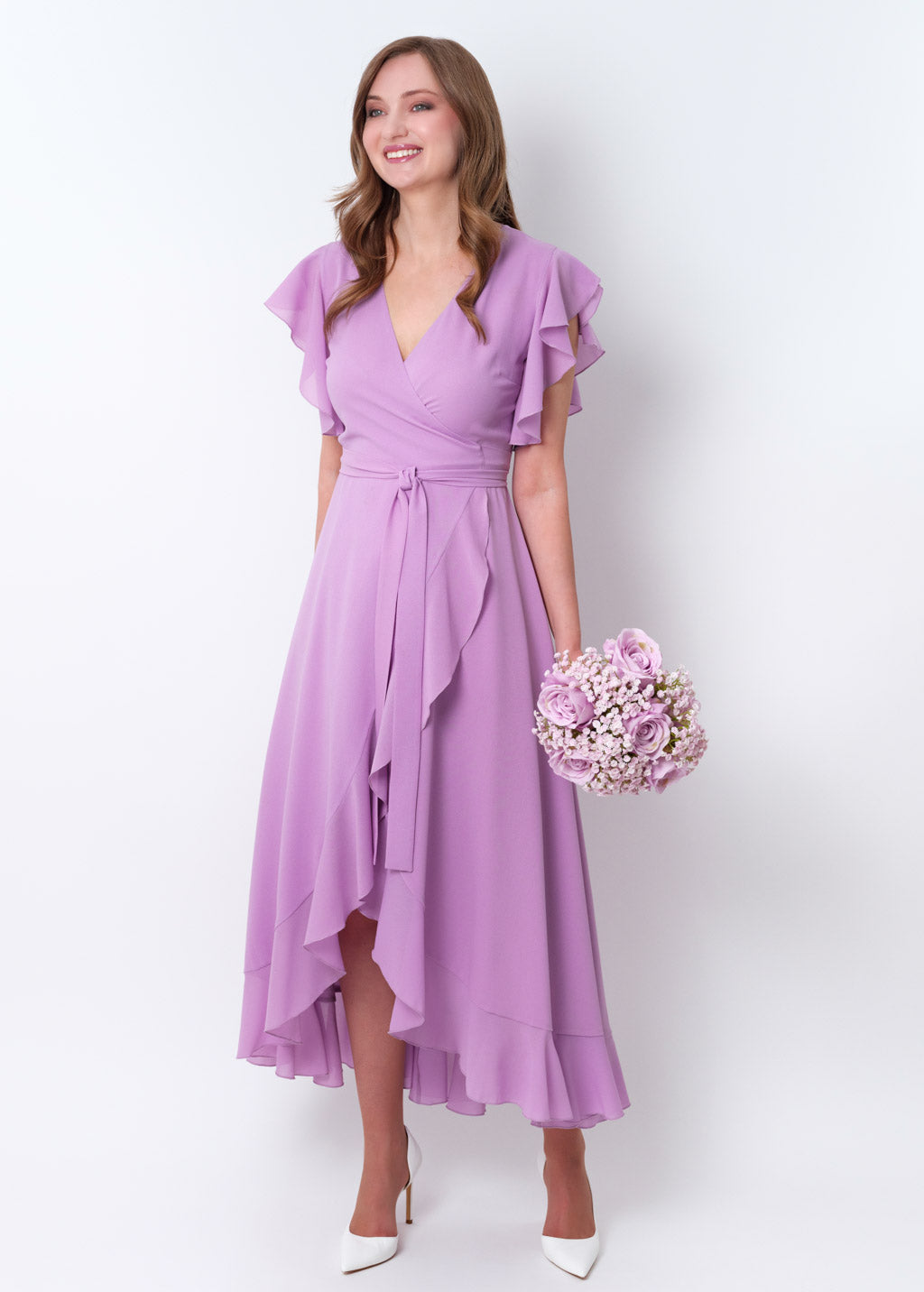 Lilac chiffon wrap dress