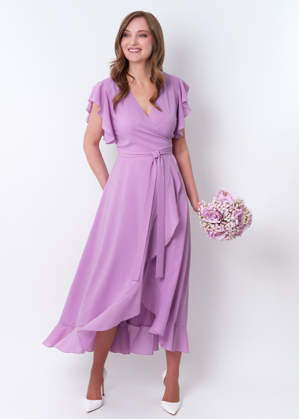 Lilac chiffon wrap dress